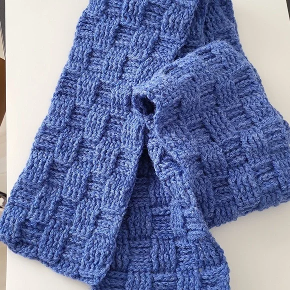 Scarf & Hat Denim Blue Hand Made Crochet 60" x 6" Scarf - Picture 3 of 3